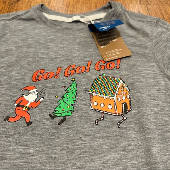 Brooks Gray graphic Long Sleeve Run Merry Go Distance Top quick drying medium - Picture 3 of 11